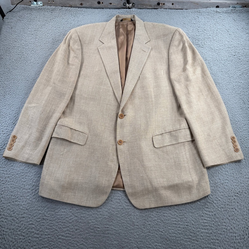 Brooks Brothers Blazer Men 43R Tan Silk Linen Wool Sport Coat Italy